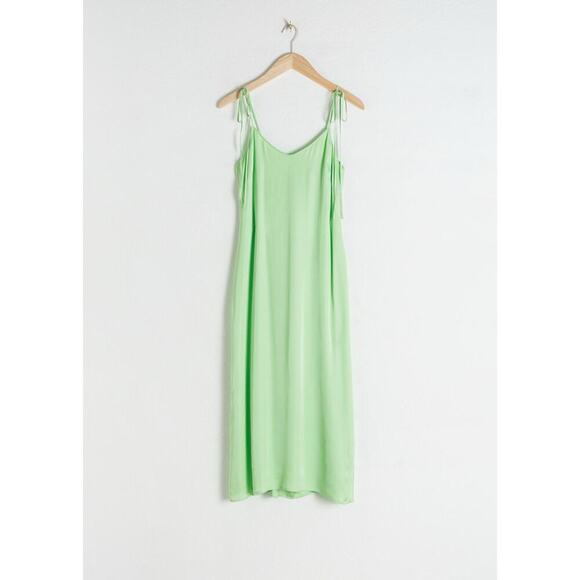 & Other Stories Shoulder Tie Midi Slip Dress in Green Sz 6 - Picture 10 of 10